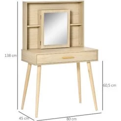 HOMCOM Coiffeuse Design Scandinave - Table De Maquillage - Grand Tiroir, 3 étagères, 2 Niches, Placard Porte Miroir - Piètement Hévéa Panneaux Particules Aspect Chêne Clair - Beige 9 HOMCOM Coiffeuse Design Scandinave - Table De Maquillage - Grand Tiroir, 3 étagères, 2 Niches, Placard Porte Miroir - Piètement Hévéa Panneaux Particules Aspect Chêne Clair - Beige -France HOMCOM Soldes 2022 58393103 3