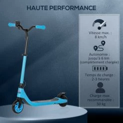 HOMCOM Trottinette électrique Enfant 120 W - 8 Km/h Max. - Autonomie 6 Km Max. - Hauteur Guidon Réglable - Alu. Acier Bleu - Bleu 10 HOMCOM Trottinette électrique Enfant 120 W - 8 Km/h Max. - Autonomie 6 Km Max. - Hauteur Guidon Réglable - Alu. Acier Bleu - Bleu -France HOMCOM Soldes 2022 58393135 4