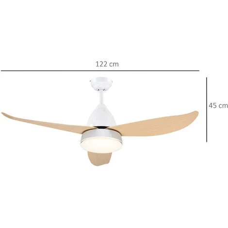 HOMCOM Ventilateur De Plafond Plafonnier 2 En 1 Réversible - 3 Pales, 6 Vitesses, Timer - Télécommande, Kit Installation Inclus - Métal Blanc ABS Aspect Bois Clair 5 HOMCOM Ventilateur De Plafond Plafonnier 2 En 1 Réversible - 3 Pales, 6 Vitesses, Timer - Télécommande, Kit Installation Inclus - Métal Blanc ABS Aspect Bois Clair – Image 3