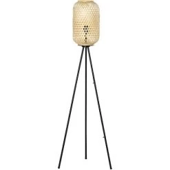 HOMCOM Lampadaire Trépied Cannage Bambou Style Cosy 40 W Max. H.152H Cm Piètement Acier Noir - Beige