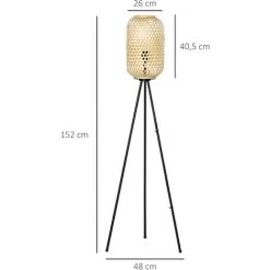 HOMCOM Lampadaire Trépied Cannage Bambou Style Cosy 40 W Max. H.152H Cm Piètement Acier Noir - Beige 9 HOMCOM Lampadaire Trépied Cannage Bambou Style Cosy 40 W Max. H.152H Cm Piètement Acier Noir - Beige -France HOMCOM Soldes 2022 58393140 3