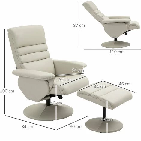 HOMCOM Fauteuil Relax Inclinable Pivotant Contemporain Avec Repose-pieds Grand Confort Revêtement Synthétique Crème - Crème 5 HOMCOM Fauteuil Relax Inclinable Pivotant Contemporain Avec Repose-pieds Grand Confort Revêtement Synthétique Crème - Crème – Image 3