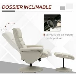 HOMCOM Fauteuil Relax Inclinable Pivotant Contemporain Avec Repose-pieds Grand Confort Revêtement Synthétique Crème - Crème 10 HOMCOM Fauteuil Relax Inclinable Pivotant Contemporain Avec Repose-pieds Grand Confort Revêtement Synthétique Crème - Crème -France HOMCOM Soldes 2022 59418503 4