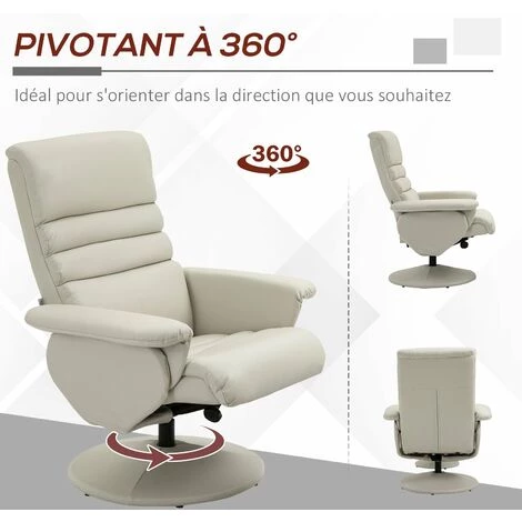 HOMCOM Fauteuil Relax Inclinable Pivotant Contemporain Avec Repose-pieds Grand Confort Revêtement Synthétique Crème - Crème 7 HOMCOM Fauteuil Relax Inclinable Pivotant Contemporain Avec Repose-pieds Grand Confort Revêtement Synthétique Crème - Crème – Image 5