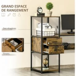 HOMCOM Bureau Informatique Design Industriel Avec Bibliothèque 3 étagères 2 Tiroirs Panneaux Particules Aspect Vieux Bois Métal Noir - Marron 10 HOMCOM Bureau Informatique Design Industriel Avec Bibliothèque 3 étagères 2 Tiroirs Panneaux Particules Aspect Vieux Bois Métal Noir - Marron -France HOMCOM Soldes 2022 59671621 4