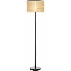 HOMCOM Lampadaire Cannage Style Cosy 40 W Max. H.153H Cm Piètement Mât Noir Abat-jour Cannage - Noir
