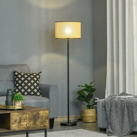 HOMCOM Lampadaire Cannage Style Cosy 40 W Max. H.153H Cm Piètement Mât Noir Abat-jour Cannage - Noir 4 HOMCOM Lampadaire Cannage Style Cosy 40 W Max. H.153H Cm Piètement Mât Noir Abat-jour Cannage - Noir – Image 2
