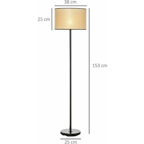 HOMCOM Lampadaire Cannage Style Cosy 40 W Max. H.153H Cm Piètement Mât Noir Abat-jour Cannage - Noir 5 HOMCOM Lampadaire Cannage Style Cosy 40 W Max. H.153H Cm Piètement Mât Noir Abat-jour Cannage - Noir – Image 3