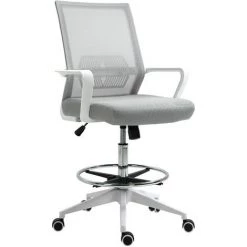 HOMCOM Fauteuil De Bureau Chaise De Bureau Assise Haute Réglable Dim. 64L X 59l X 104-124H Cm Pivotant 360° Maille Respirante Gris - Gris