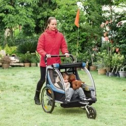 HOMCOM Remorque Vélo Jogger 2 En 1 Pour Enfant Drapeau Roue Avant Pivotante Réflecteurs Et Barre D'attelage Inclus Bleu Noir - Bleu -France HOMCOM Soldes 2022 60072219 4