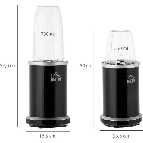 HOMCOM Blender 1000 W - 4 Modes - 2 Bols 700 Ml Et 350 Ml - Système Verrouillage Sécurité - Nettoyage Facile - Alu. Tritan Noir - Noir 5 HOMCOM Blender 1000 W - 4 Modes - 2 Bols 700 Ml Et 350 Ml - Système Verrouillage Sécurité - Nettoyage Facile - Alu. Tritan Noir - Noir – Image 3