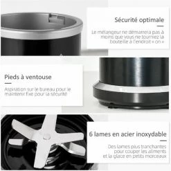 HOMCOM Blender 1000 W - 4 Modes - 2 Bols 700 Ml Et 350 Ml - Système Verrouillage Sécurité - Nettoyage Facile - Alu. Tritan Noir - Noir 11 HOMCOM Blender 1000 W - 4 Modes - 2 Bols 700 Ml Et 350 Ml - Système Verrouillage Sécurité - Nettoyage Facile - Alu. Tritan Noir - Noir -France HOMCOM Soldes 2022 60072222 5