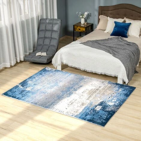 HOMCOM Tapis Effet Tie And Dye Aspect Cachemire - Dim. 2L X 1,6l M - 100% Polyester - Bleu Gris - Bleu 4 HOMCOM Tapis Effet Tie And Dye Aspect Cachemire - Dim. 2L X 1,6l M - 100% Polyester - Bleu Gris - Bleu – Image 2