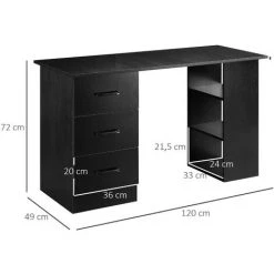 HOMCOM Bureau Informatique Meuble De Bureau 3 Tiroirs Coulissants + 3 étagères Grand Plateau 120L X 49l X 72H Cm MDF Noir - Noir 9 HOMCOM Bureau Informatique Meuble De Bureau 3 Tiroirs Coulissants + 3 étagères Grand Plateau 120L X 49l X 72H Cm MDF Noir - Noir -France HOMCOM Soldes 2022 60072232 3