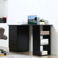 HOMCOM Bureau Informatique Meuble De Bureau 3 Tiroirs Coulissants + 3 étagères Grand Plateau 120L X 49l X 72H Cm MDF Noir - Noir 10 HOMCOM Bureau Informatique Meuble De Bureau 3 Tiroirs Coulissants + 3 étagères Grand Plateau 120L X 49l X 72H Cm MDF Noir - Noir -France HOMCOM Soldes 2022 60072232 4