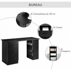 HOMCOM Bureau Informatique Meuble De Bureau 3 Tiroirs Coulissants + 3 étagères Grand Plateau 120L X 49l X 72H Cm MDF Noir - Noir 11 HOMCOM Bureau Informatique Meuble De Bureau 3 Tiroirs Coulissants + 3 étagères Grand Plateau 120L X 49l X 72H Cm MDF Noir - Noir -France HOMCOM Soldes 2022 60072232 5