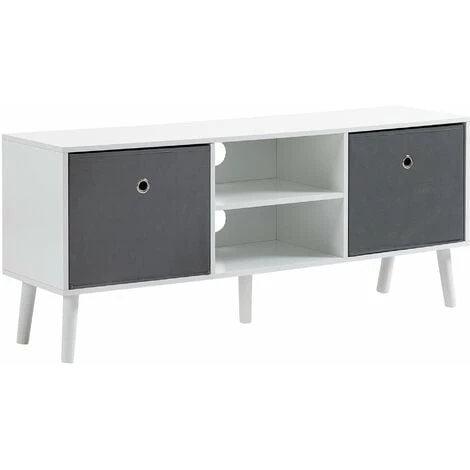 HOMCOM Meuble TV Banc TV Style Contemporain - 2 Niches, 2 Paniers, Passe-câbles, Grand Plateau - Dim. 110L X 29l X 46H Cm - MDF Pin Blanc Non Tissé Gris - Gris 3 HOMCOM Meuble TV Banc TV Style Contemporain - 2 Niches, 2 Paniers, Passe-câbles, Grand Plateau - Dim. 110L X 29l X 46H Cm - MDF Pin Blanc Non Tissé Gris - Gris