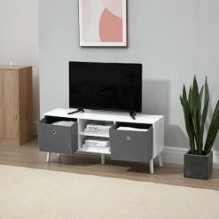 HOMCOM Meuble TV Banc TV Style Contemporain - 2 Niches, 2 Paniers, Passe-câbles, Grand Plateau - Dim. 110L X 29l X 46H Cm - MDF Pin Blanc Non Tissé Gris - Gris 10 HOMCOM Meuble TV Banc TV Style Contemporain - 2 Niches, 2 Paniers, Passe-câbles, Grand Plateau - Dim. 110L X 29l X 46H Cm - MDF Pin Blanc Non Tissé Gris - Gris -France HOMCOM Soldes 2022 60072242 4