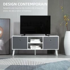 HOMCOM Meuble TV Banc TV Style Contemporain - 2 Niches, 2 Paniers, Passe-câbles, Grand Plateau - Dim. 110L X 29l X 46H Cm - MDF Pin Blanc Non Tissé Gris - Gris 11 HOMCOM Meuble TV Banc TV Style Contemporain - 2 Niches, 2 Paniers, Passe-câbles, Grand Plateau - Dim. 110L X 29l X 46H Cm - MDF Pin Blanc Non Tissé Gris - Gris -France HOMCOM Soldes 2022 60072242 5