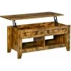 HOMCOM Table Basse Rectangulaire Plateau Relevable 2 Niches Et Coffre Panneaux Particules Aspect Bois Vieilli - Marron