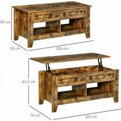 HOMCOM Table Basse Rectangulaire Plateau Relevable 2 Niches Et Coffre Panneaux Particules Aspect Bois Vieilli - Marron 9 HOMCOM Table Basse Rectangulaire Plateau Relevable 2 Niches Et Coffre Panneaux Particules Aspect Bois Vieilli - Marron -France HOMCOM Soldes 2022 60072245 3