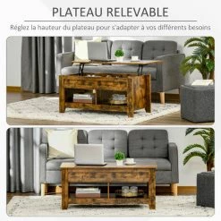 HOMCOM Table Basse Rectangulaire Plateau Relevable 2 Niches Et Coffre Panneaux Particules Aspect Bois Vieilli - Marron 11 HOMCOM Table Basse Rectangulaire Plateau Relevable 2 Niches Et Coffre Panneaux Particules Aspect Bois Vieilli - Marron -France HOMCOM Soldes 2022 60072245 5