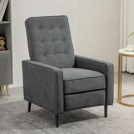 HOMCOM Fauteuil Inclinable Style Néo-rétro Dossier Capitonné 9 Boutons épais Garnissage Mousse Haute Densité Repose-pied Réglable Tissu Aspect Lin Gris - Gris 4 HOMCOM Fauteuil Inclinable Style Néo-rétro Dossier Capitonné 9 Boutons épais Garnissage Mousse Haute Densité Repose-pied Réglable Tissu Aspect Lin Gris - Gris – Image 2