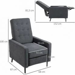 HOMCOM Fauteuil Inclinable Style Néo-rétro Dossier Capitonné 9 Boutons épais Garnissage Mousse Haute Densité Repose-pied Réglable Tissu Aspect Lin Gris - Gris 9 HOMCOM Fauteuil Inclinable Style Néo-rétro Dossier Capitonné 9 Boutons épais Garnissage Mousse Haute Densité Repose-pied Réglable Tissu Aspect Lin Gris - Gris -France HOMCOM Soldes 2022 60072247 3