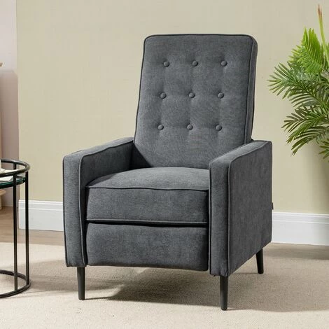 HOMCOM Fauteuil Inclinable Style Néo-rétro Dossier Capitonné 9 Boutons épais Garnissage Mousse Haute Densité Repose-pied Réglable Tissu Aspect Lin Gris - Gris 6 HOMCOM Fauteuil Inclinable Style Néo-rétro Dossier Capitonné 9 Boutons épais Garnissage Mousse Haute Densité Repose-pied Réglable Tissu Aspect Lin Gris - Gris – Image 4