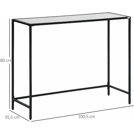 HOMCOM Console Table D'appoint Style Contemporain Plateau Verre Trempé Blanc Mat Châssis Acier Noir - Blanc 5 HOMCOM Console Table D'appoint Style Contemporain Plateau Verre Trempé Blanc Mat Châssis Acier Noir - Blanc – Image 3