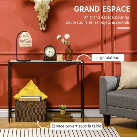 HOMCOM Console Table D'appoint Style Contemporain Plateau Verre Trempé Blanc Mat Châssis Acier Noir - Blanc 6 HOMCOM Console Table D'appoint Style Contemporain Plateau Verre Trempé Blanc Mat Châssis Acier Noir - Blanc – Image 4