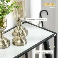 HOMCOM Console Table D'appoint Style Contemporain Plateau Verre Trempé Blanc Mat Châssis Acier Noir - Blanc 11 HOMCOM Console Table D'appoint Style Contemporain Plateau Verre Trempé Blanc Mat Châssis Acier Noir - Blanc -France HOMCOM Soldes 2022 60193610 5