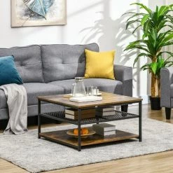 HOMCOM Table Basse Vintage Carrée Style Industriel - 2 étagères - Métal Noir Panneaux Particules Aspect Bois Vieilli - Marron 10 HOMCOM Table Basse Vintage Carrée Style Industriel - 2 étagères - Métal Noir Panneaux Particules Aspect Bois Vieilli - Marron -France HOMCOM Soldes 2022 60193621 4