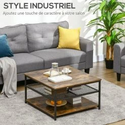 HOMCOM Table Basse Vintage Carrée Style Industriel - 2 étagères - Métal Noir Panneaux Particules Aspect Bois Vieilli - Marron 11 HOMCOM Table Basse Vintage Carrée Style Industriel - 2 étagères - Métal Noir Panneaux Particules Aspect Bois Vieilli - Marron -France HOMCOM Soldes 2022 60193621 5