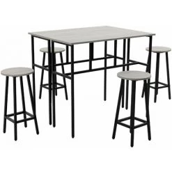HOMCOM Ensemble Table De Bar Style Industriel 6 Pièces - 2 Tables, 4 Tabourets - Acier Noir Panneaux Particules Aspect Bois Gris - Gris