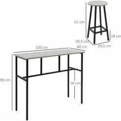 HOMCOM Ensemble Table De Bar Style Industriel 6 Pièces - 2 Tables, 4 Tabourets - Acier Noir Panneaux Particules Aspect Bois Gris - Gris -France HOMCOM Soldes 2022 60352090 3