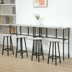 HOMCOM Ensemble Table De Bar Style Industriel 6 Pièces - 2 Tables, 4 Tabourets - Acier Noir Panneaux Particules Aspect Bois Gris - Gris -France HOMCOM Soldes 2022 60352090 4