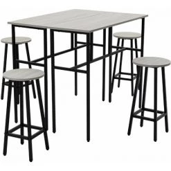 HOMCOM Ensemble Table De Bar Style Industriel 6 Pièces - 2 Tables, 4 Tabourets - Acier Noir Panneaux Particules Aspect Bois Gris - Gris -France HOMCOM Soldes 2022 60352090 5