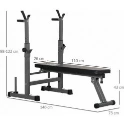 HOMCOM Banc De Musculation Fitness Pliable Entrainement Complet Poignées à Dips Racks Poids Support Haltères Réglable Acier Gris Noir - Gris -France HOMCOM Soldes 2022 60352116 3