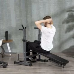 HOMCOM Banc De Musculation Fitness Pliable Entrainement Complet Poignées à Dips Racks Poids Support Haltères Réglable Acier Gris Noir - Gris -France HOMCOM Soldes 2022 60352116 4
