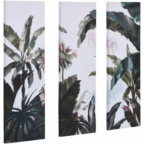 HOMCOM Triptyque Imprimé Et Peint Paysage Tropical - Dim. 90L X 30l Cm (x3) - Décoration Murale - Toile 100% Polyester Structure Bois De Pin Encre Vert Blanc - Blanc 3 HOMCOM Triptyque Imprimé Et Peint Paysage Tropical - Dim. 90L X 30l Cm (x3) - Décoration Murale - Toile 100% Polyester Structure Bois De Pin Encre Vert Blanc - Blanc
