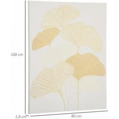 HOMCOM Tableau Imprimé Et Peint Feuilles Ginkgo Biloba - Dim. 100L X 80l Cm - Décoration Murale - Toile 100% Polyester Structure Bois De Pin Encre Dorée Blanc - Blanc 9 HOMCOM Tableau Imprimé Et Peint Feuilles Ginkgo Biloba - Dim. 100L X 80l Cm - Décoration Murale - Toile 100% Polyester Structure Bois De Pin Encre Dorée Blanc - Blanc -France HOMCOM Soldes 2022 60352182 3