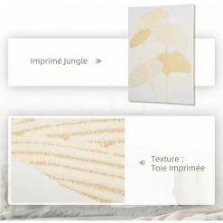 HOMCOM Tableau Imprimé Et Peint Feuilles Ginkgo Biloba - Dim. 100L X 80l Cm - Décoration Murale - Toile 100% Polyester Structure Bois De Pin Encre Dorée Blanc - Blanc 11 HOMCOM Tableau Imprimé Et Peint Feuilles Ginkgo Biloba - Dim. 100L X 80l Cm - Décoration Murale - Toile 100% Polyester Structure Bois De Pin Encre Dorée Blanc - Blanc -France HOMCOM Soldes 2022 60352182 5