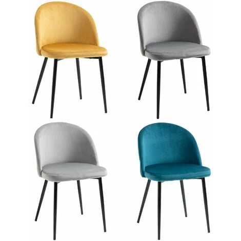 HOMCOM Chaises De Visiteur Design Scandinave - Lot De 4 Chaises - Velours Gris Bleu Canard Moutarde - Multicolore 3 HOMCOM Chaises De Visiteur Design Scandinave - Lot De 4 Chaises - Velours Gris Bleu Canard Moutarde - Multicolore
