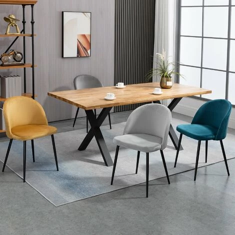 HOMCOM Chaises De Visiteur Design Scandinave - Lot De 4 Chaises - Velours Gris Bleu Canard Moutarde - Multicolore 4 HOMCOM Chaises De Visiteur Design Scandinave - Lot De 4 Chaises - Velours Gris Bleu Canard Moutarde - Multicolore – Image 2