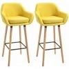 HOMCOM Tabourets De Bar Design Scandinave - Lot De 2 Tabourets De Bar Grand Confort Avec Repose-pieds Et Accoudoirs - Bois De Hêtre Lin Jaune Moutarde - Jaune