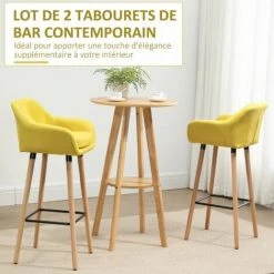 HOMCOM Tabourets De Bar Design Scandinave - Lot De 2 Tabourets De Bar Grand Confort Avec Repose-pieds Et Accoudoirs - Bois De Hêtre Lin Jaune Moutarde - Jaune 11 HOMCOM Tabourets De Bar Design Scandinave - Lot De 2 Tabourets De Bar Grand Confort Avec Repose-pieds Et Accoudoirs - Bois De Hêtre Lin Jaune Moutarde - Jaune -France HOMCOM Soldes 2022 60940570 5