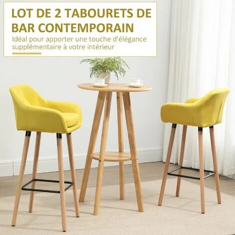 HOMCOM Tabourets De Bar Design Scandinave - Lot De 2 Tabourets De Bar Grand Confort Avec Repose-pieds Et Accoudoirs - Bois De Hêtre Lin Jaune Moutarde - Jaune 7 HOMCOM Tabourets De Bar Design Scandinave - Lot De 2 Tabourets De Bar Grand Confort Avec Repose-pieds Et Accoudoirs - Bois De Hêtre Lin Jaune Moutarde - Jaune – Image 5