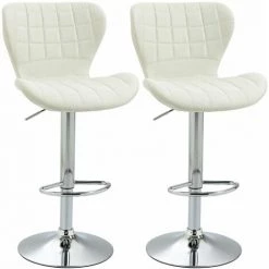 HOMCOM Lot De 2 Tabouret De Bar Design Contemporain Hauteur D'assise Réglable 59-81 Cm Pivotant 360° Lin Crème - Crème