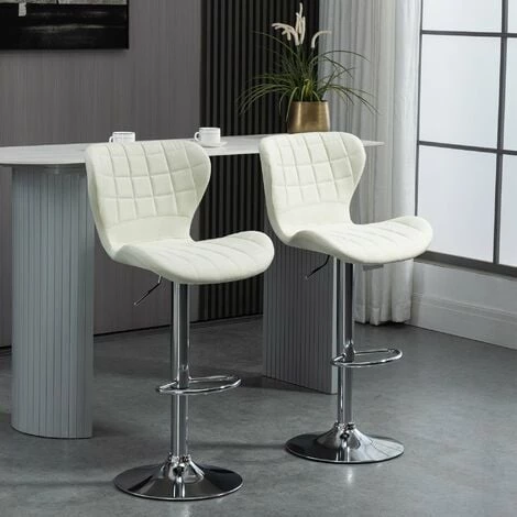 HOMCOM Lot De 2 Tabouret De Bar Design Contemporain Hauteur D'assise Réglable 59-81 Cm Pivotant 360° Lin Crème - Crème 4 HOMCOM Lot De 2 Tabouret De Bar Design Contemporain Hauteur D'assise Réglable 59-81 Cm Pivotant 360° Lin Crème - Crème – Image 2